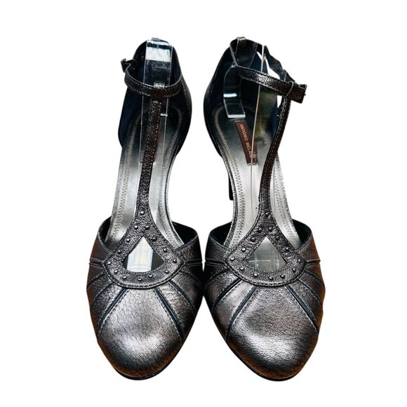 Antonio Melani 9 T Strap Heel Pump Pewter Metallic Shimmer - Picture 6 of 8